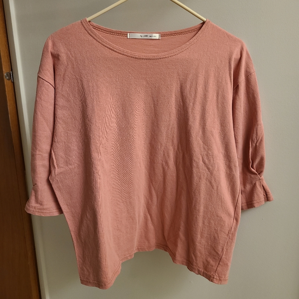 Ruffle detail pink half sleeve shirt kfashion
